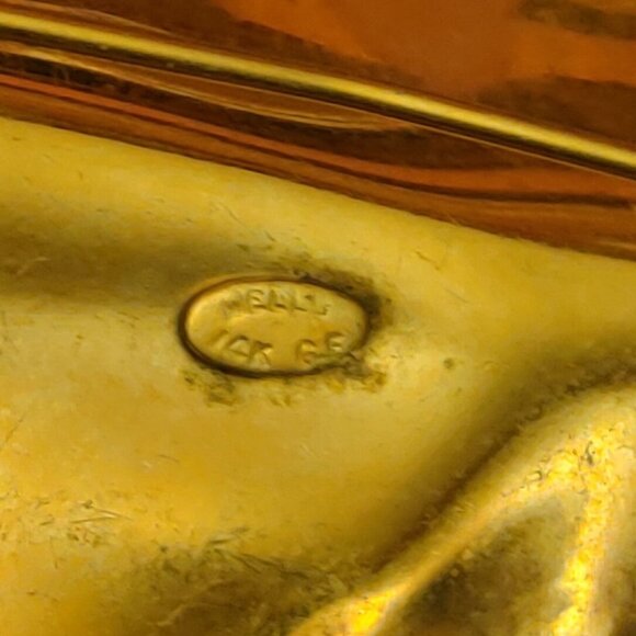 Vintage WELLS 14K Gold Filled Leaf Bug Pin Enamel Retro Ladybug Brooch Nature - Picture 6 of 11